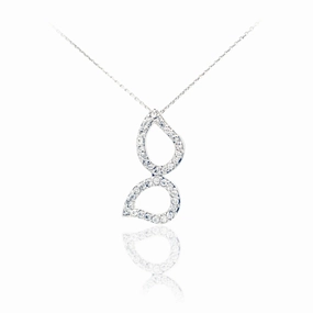 Statement Form Sterling Silver Double Teardrop Micro Pave Pendant Necklace