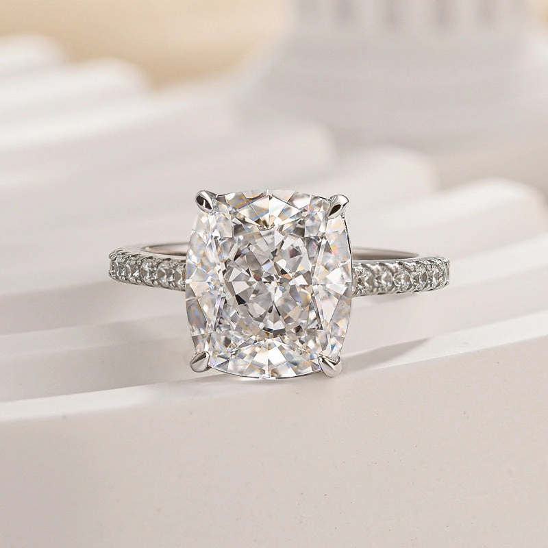 Louily Exclusive Cushion Cut Women's Engagement Ring In Sterling Silver Subtle Charm