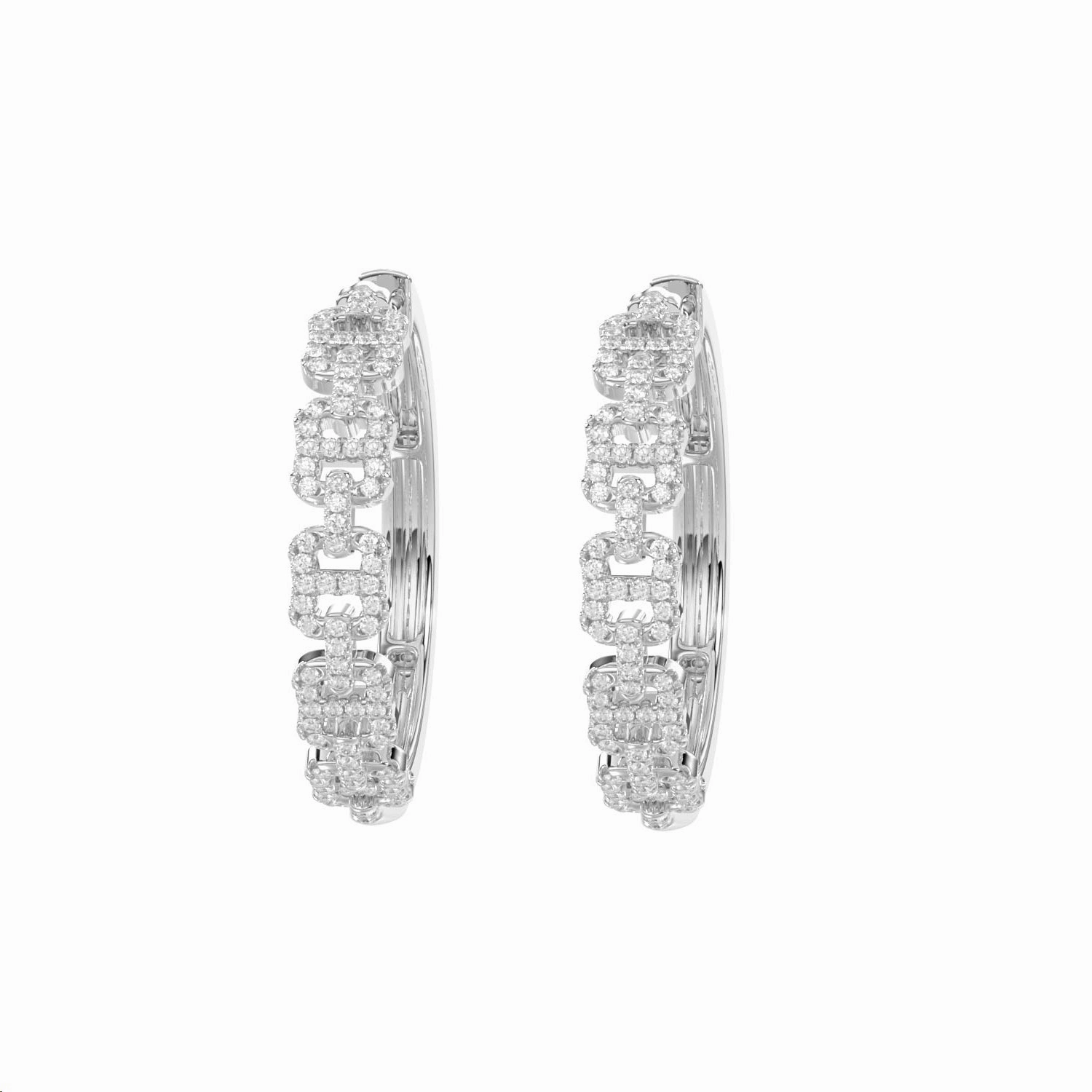 LADIES HOOPS EARRINGS 0.50CT ROUND DIAMOND 14K WHITE GOLD Delicate Layer Shine Bright