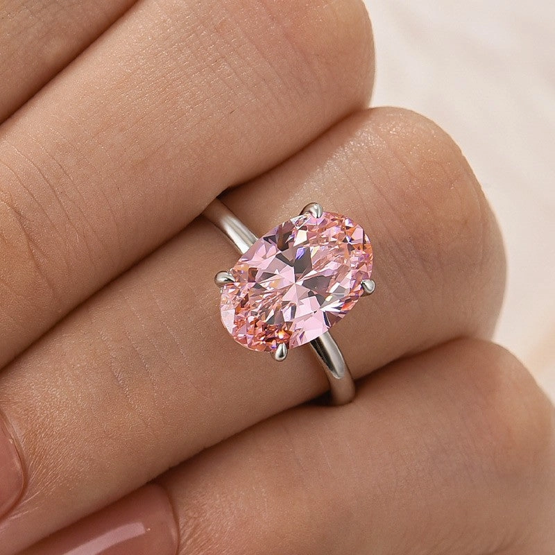 Classic Pink 4.0Ct Solitaire Oval Cut Hidden Halo Engagement Ring In Sterling Silver Bridal Present Classic Detail