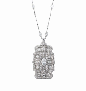 Crisp Detail Inspired Accent Vintage Art Deco Style Diamond and Platinum Necklace.