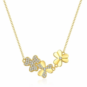 Gold Plated Sterling Silver Horizontal Triple Flower Necklace Stylish Gift Trend Forward