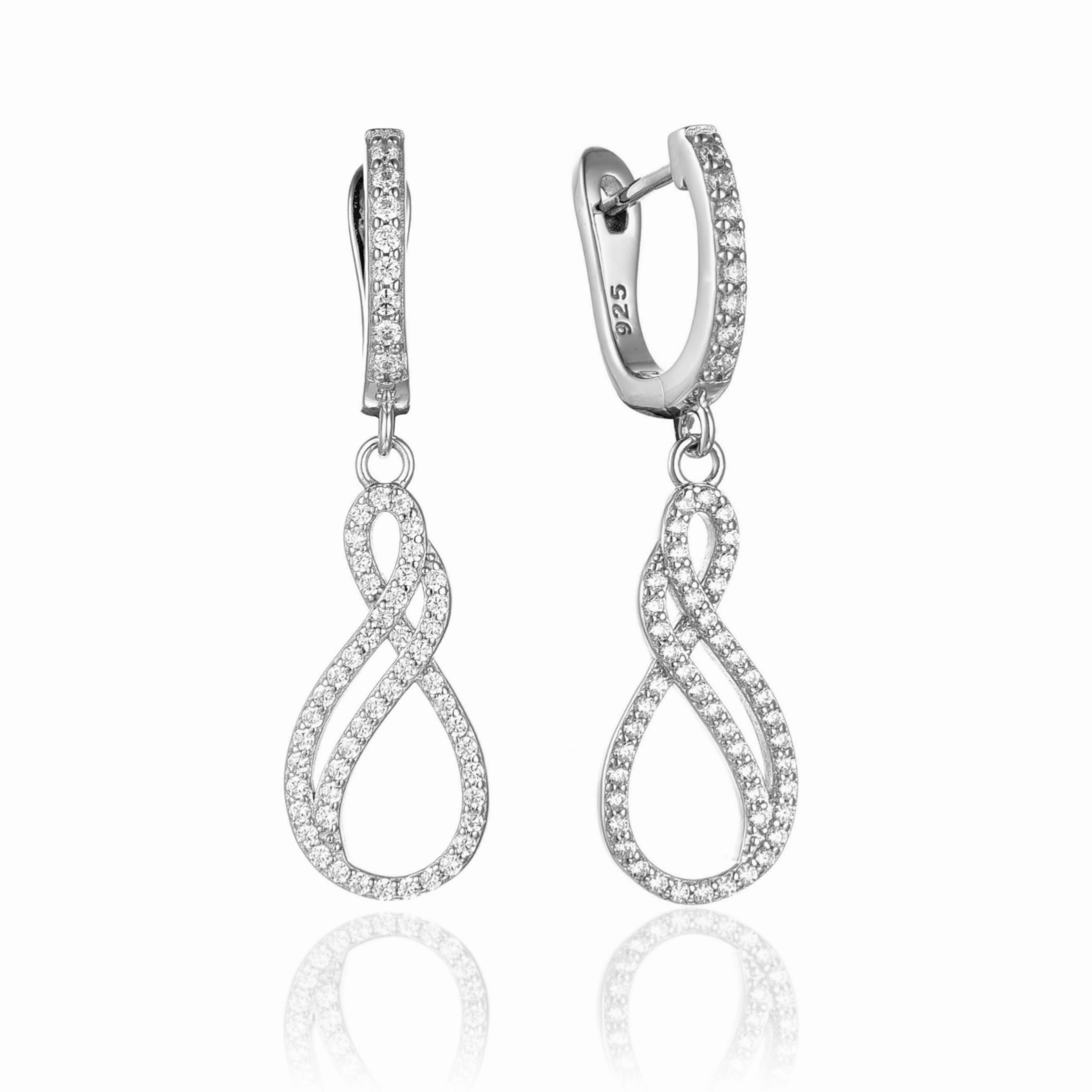 Sterling Silver Micropave Twisted Double Teardrop (Infinity) Earring Trend Style Gleaming Highlight