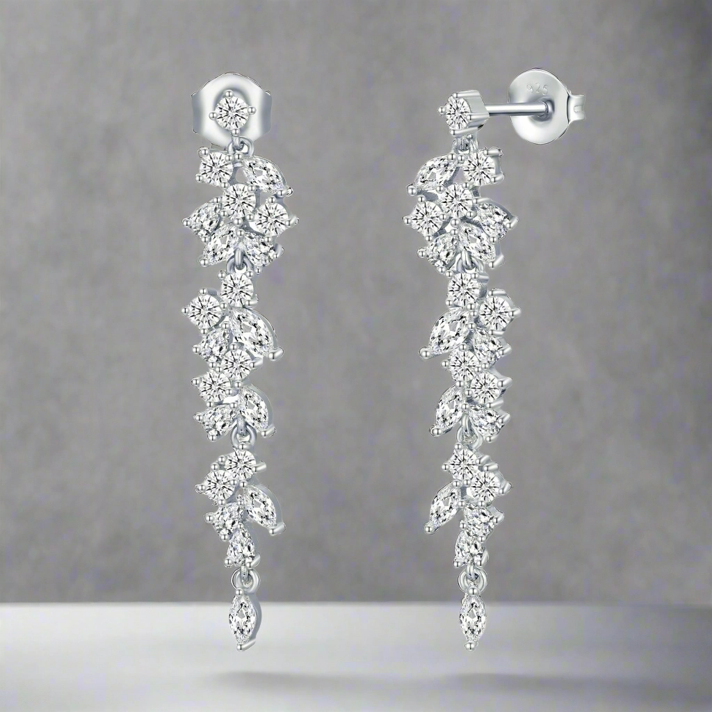 Sterling Silver Cascading Fancy Shape Thin Dangling CZ Earring Clean Vibe