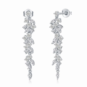 Formal Accessory Subtle Highlight Sterling Silver Cascading Fancy Shape Thin Dangling CZ Earring