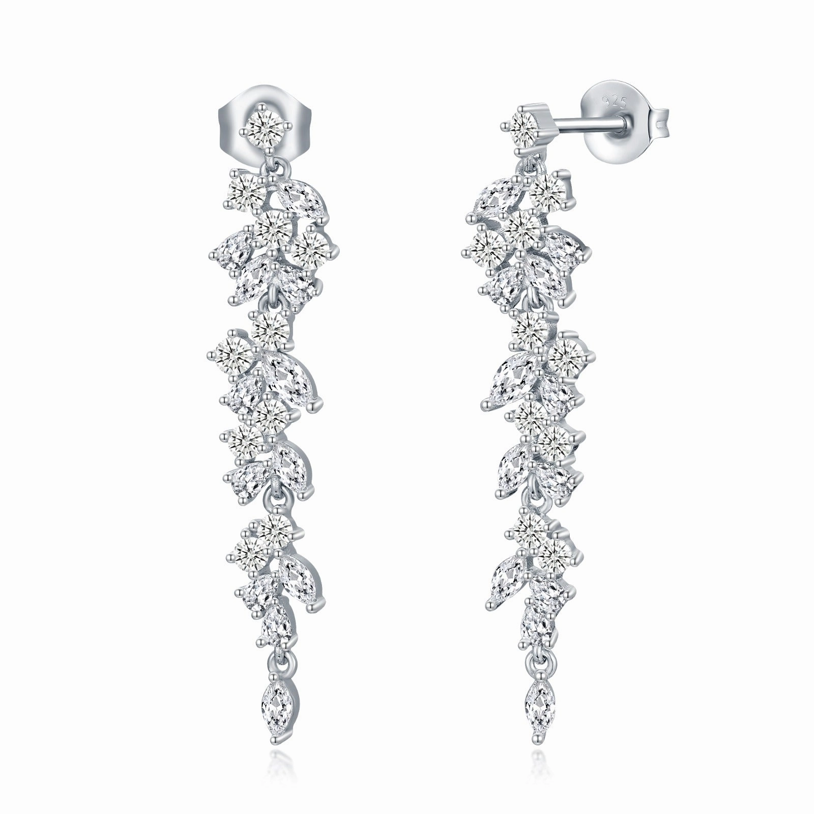 Formal Accessory Subtle Highlight Sterling Silver Cascading Fancy Shape Thin Dangling CZ Earring