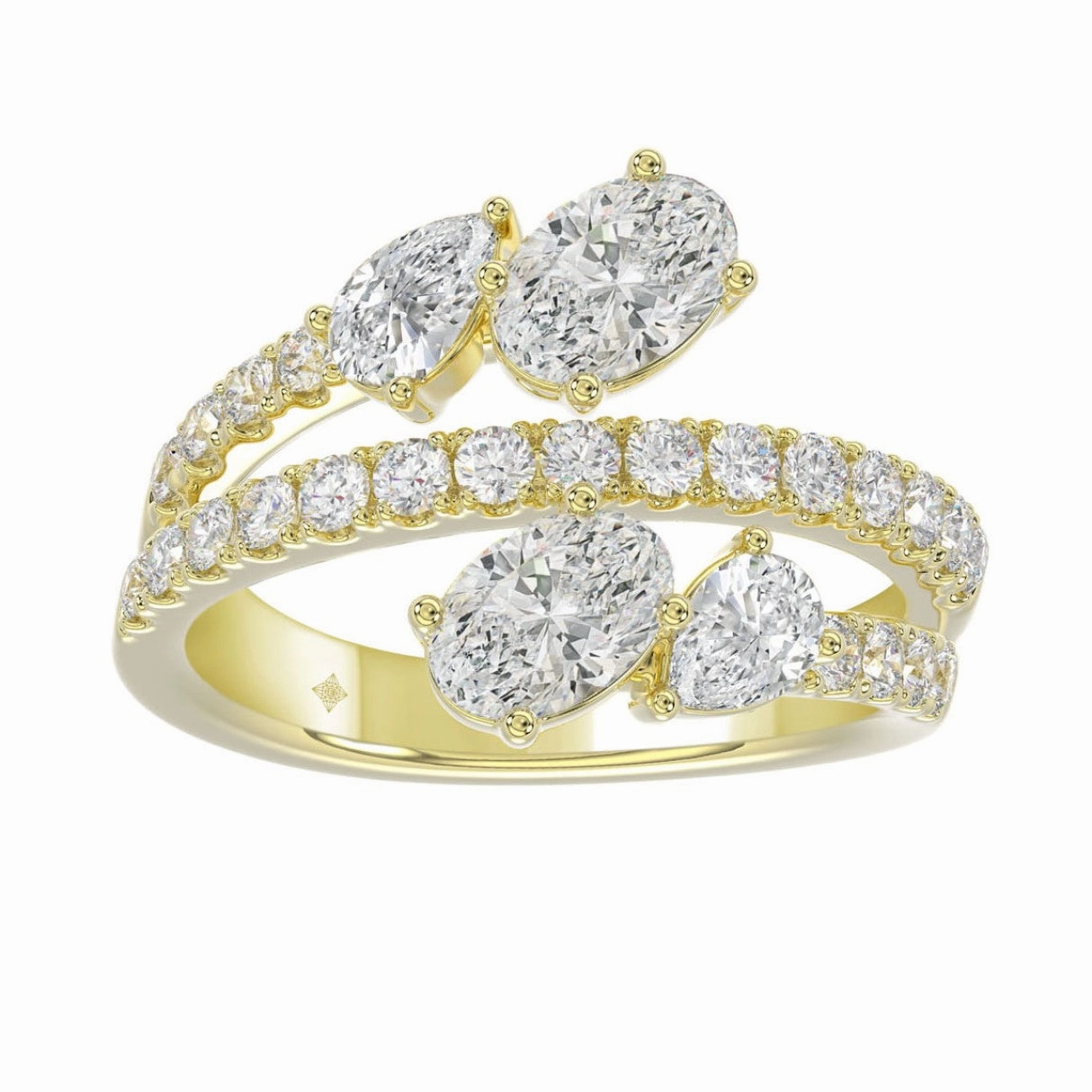 LADIES RING 2.00CT ROUND/OVAL/PEAR DIAMOND 14K YELLOW GOLD Graceful Twist Crystal Clear