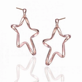 Classy Sterling Silver with Rose Gold Plating Twisted Star Halo Earrings Special Look Accent Style
