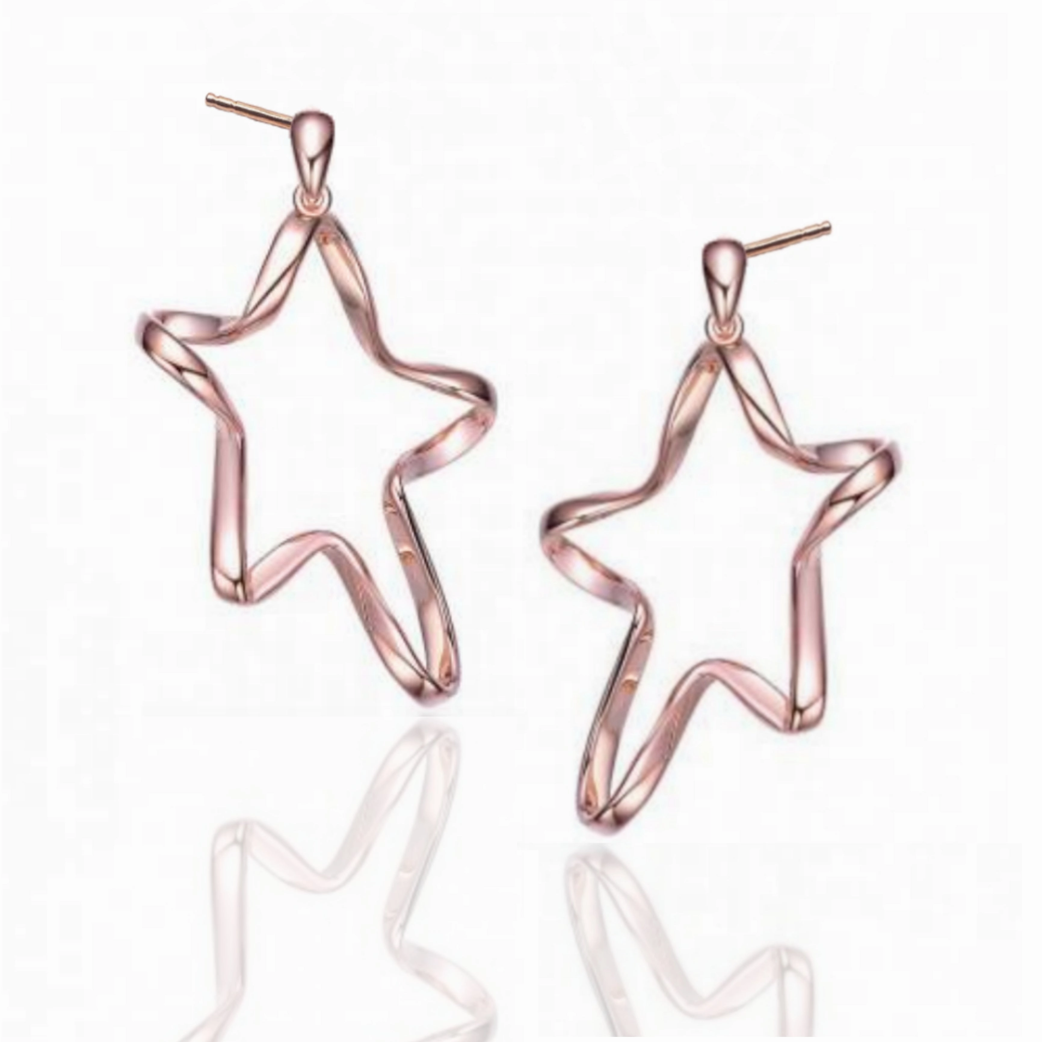 Understated Spark Classy Sterling Silver with Rose Gold Plating Twisted Star Halo Earrings