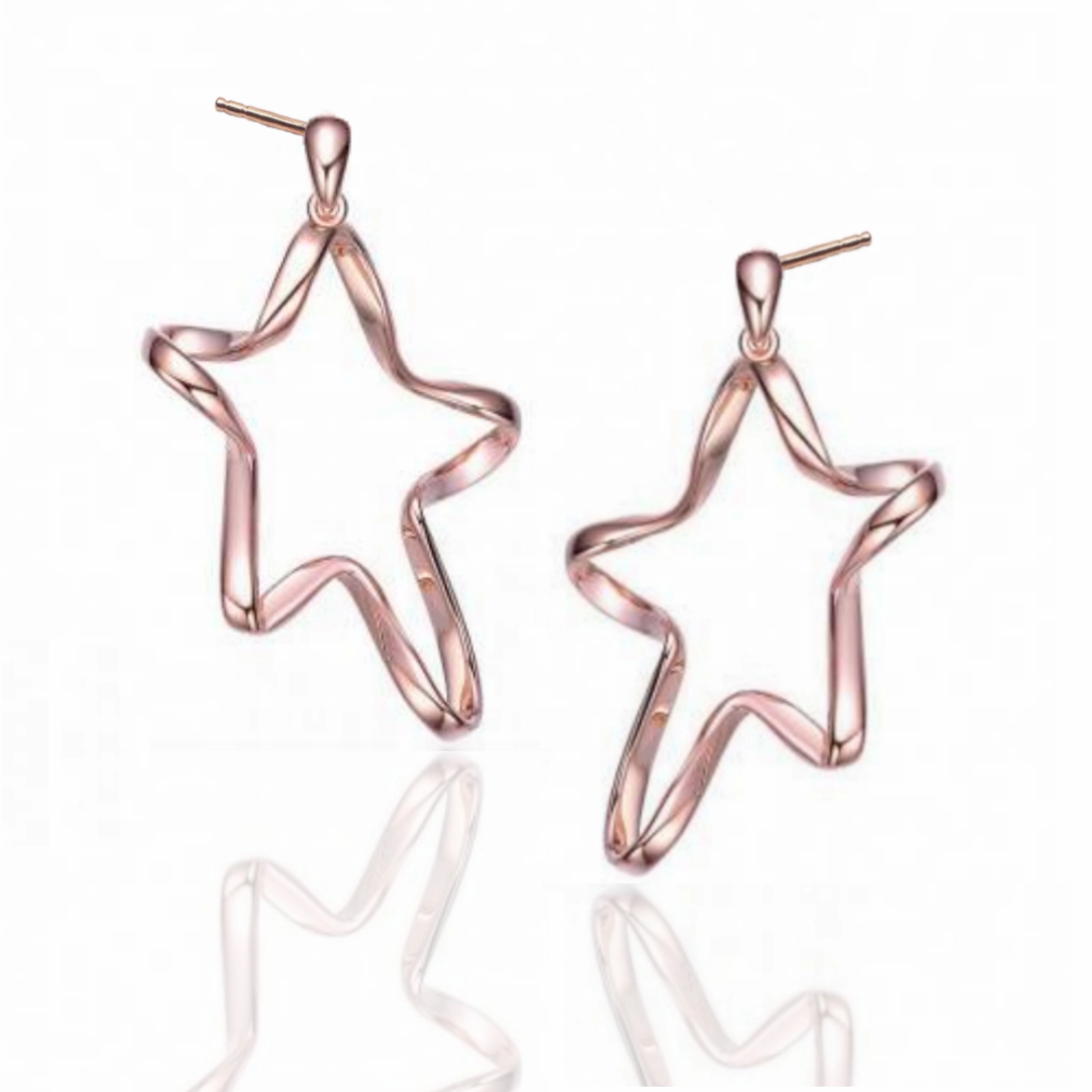 Classy Sterling Silver with Rose Gold Plating Twisted Star Halo Earrings Special Look Accent Style