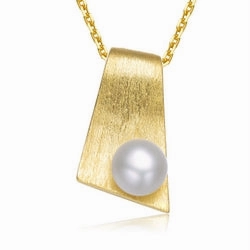 Sterling Silver Gold Plated with Freshwater Pearl Rectangle Pendant Necklace Grace Note Night Spark