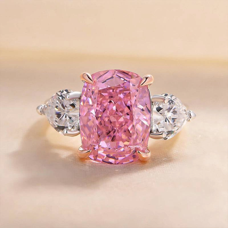 Louily Elegant Cushion Cut Three Stone Pink Sapphire Engagement Ring In Sterling Silver Wonderful Decoration Superior Gift