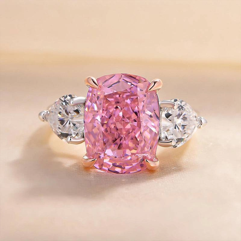 Louily Elegant Cushion Cut Three Stone Pink Sapphire Engagement Ring In Sterling Silver Modern Emblem Variable Fit