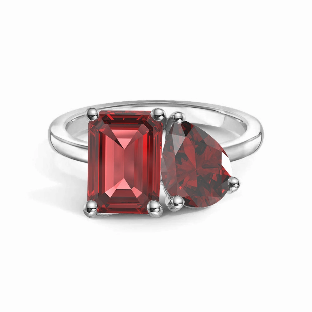 Toi et Moi Personalized Ruby Birthstone Anniversary Ring Sweet Detail Trendy Accent