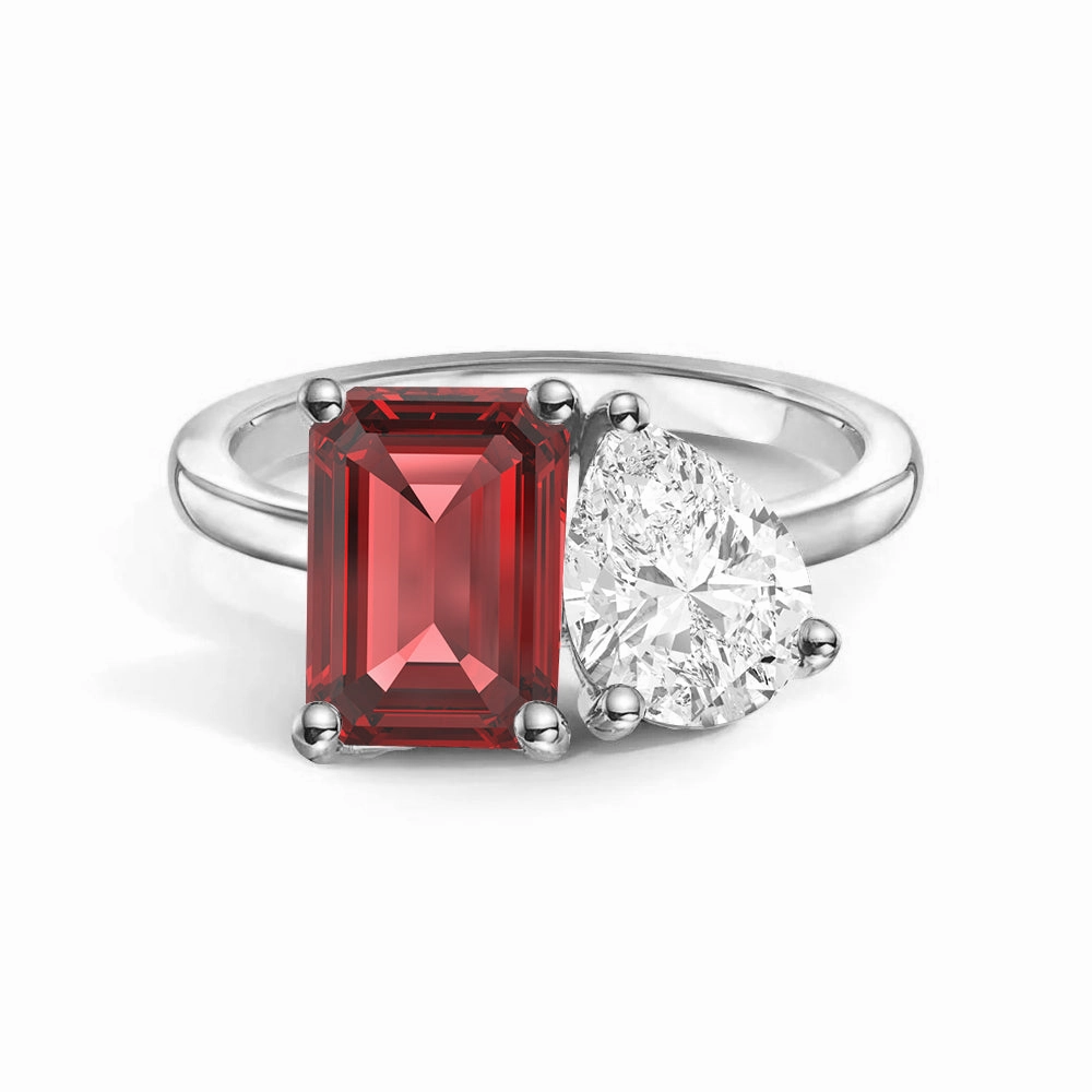 Toi et Moi Personalized Ruby Birthstone Anniversary Ring Signature Piece