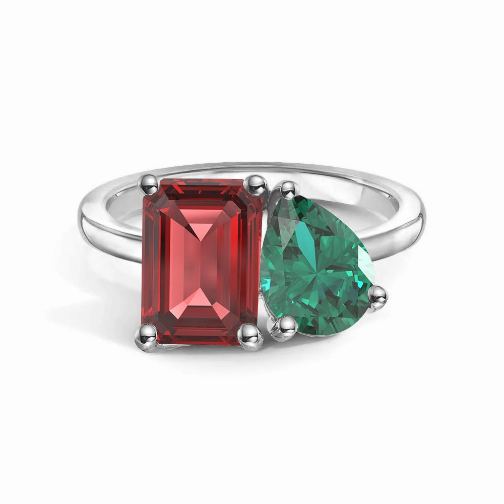 Lustrous Sparkle Unique Craftwork Toi et Moi Personalized Ruby Birthstone Anniversary Ring