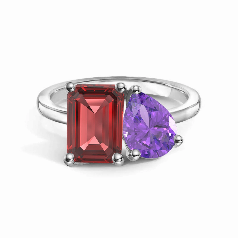 Distinctive pieces Seasonal Match Toi et Moi Personalized Ruby Birthstone Anniversary Ring