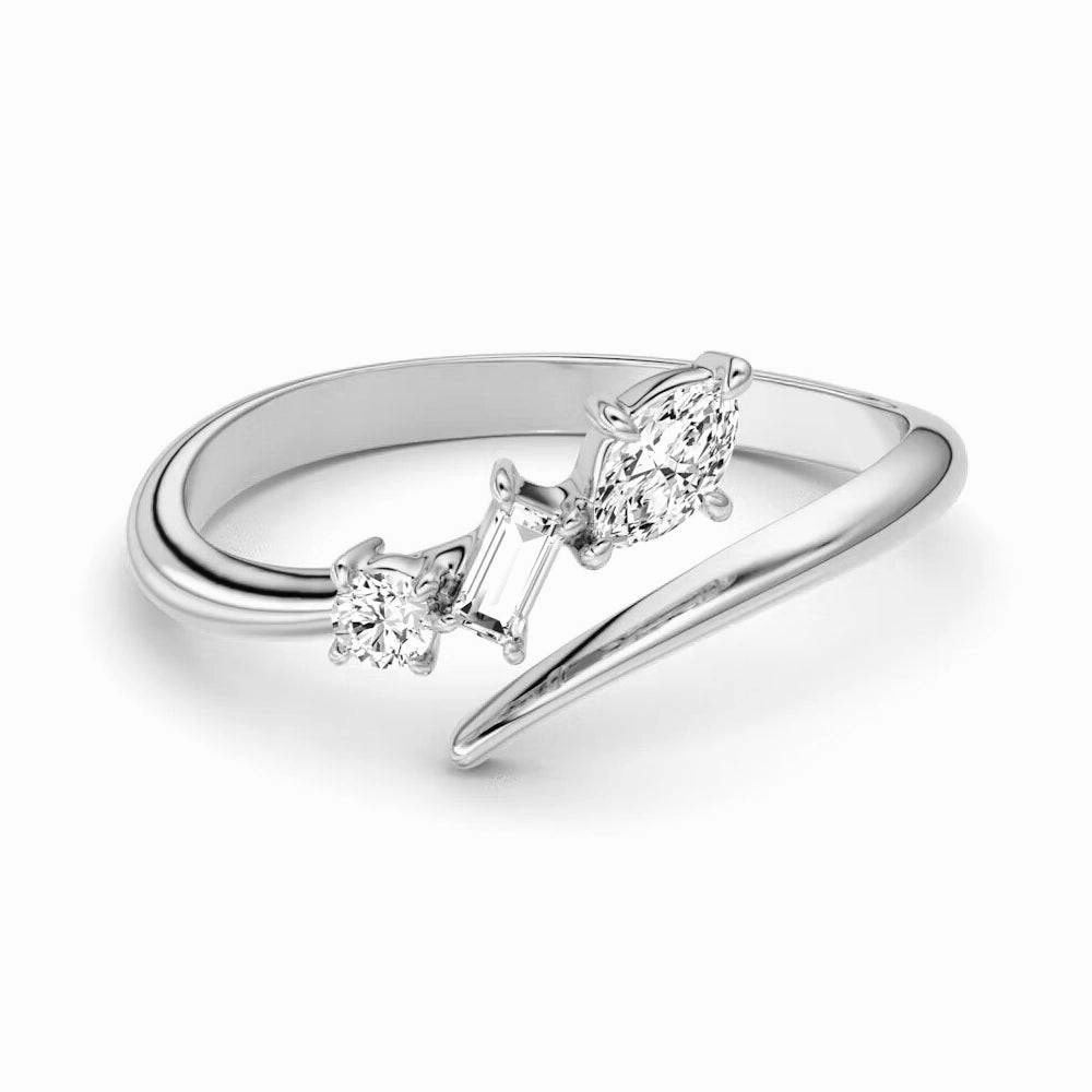 Mixed Cut Three Stone Lab Grown Diamond Promise Ring Shimmering Touch Cool Finish