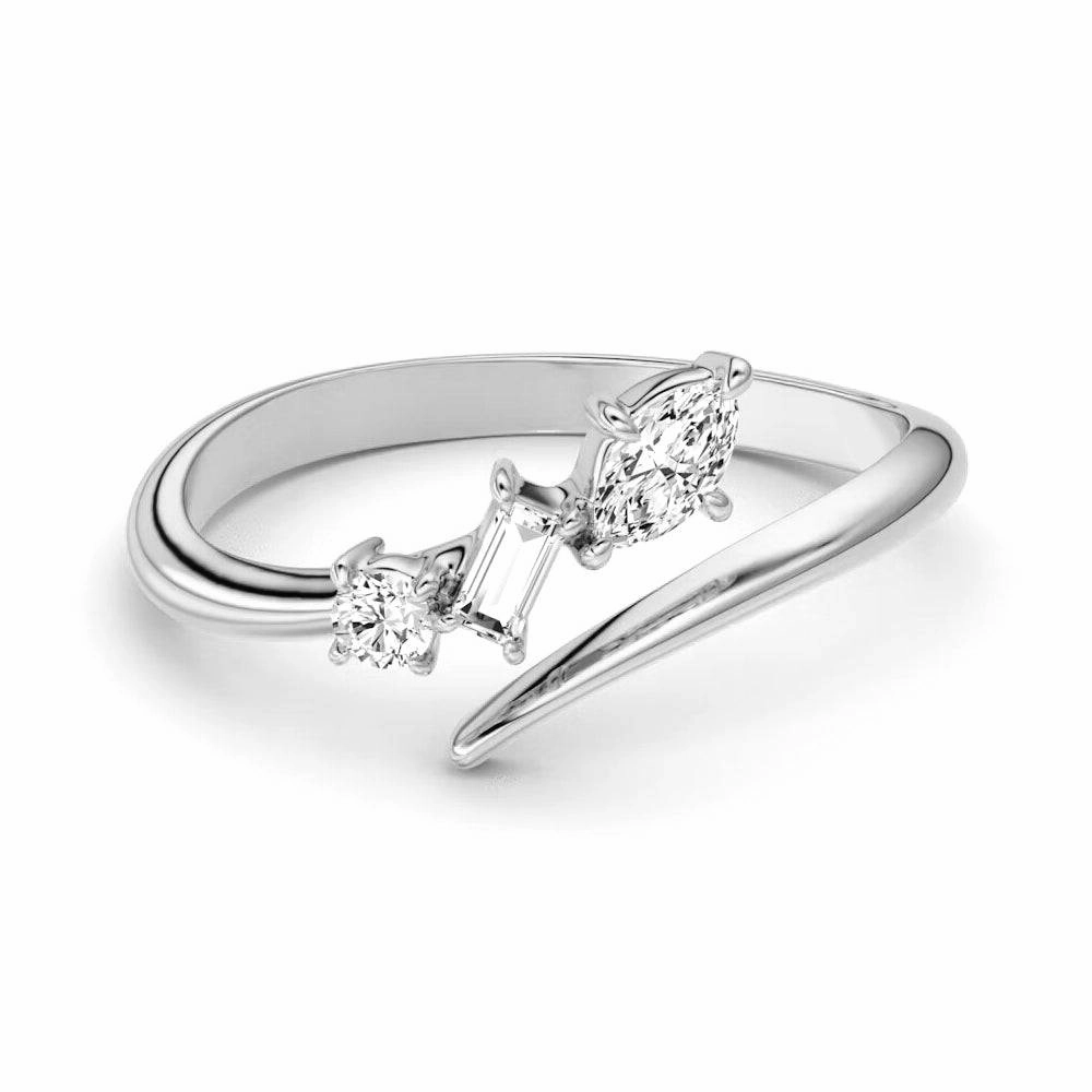 Distinct Form Mixed Cut Three Stone Lab Grown Diamond Promise Ring