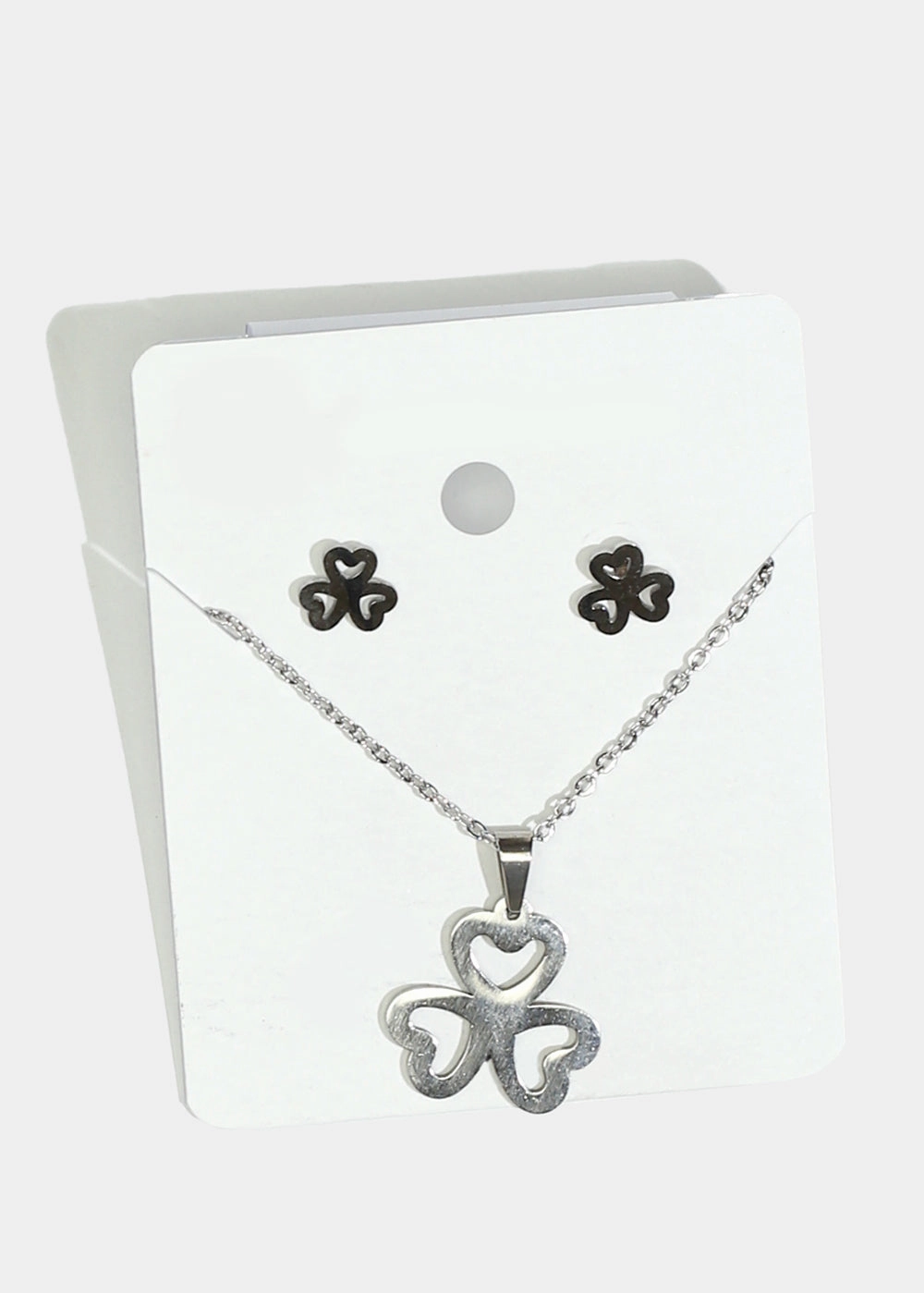 Fashion Detail Shining Piece Clover Charm Necklace & Earrings Set
