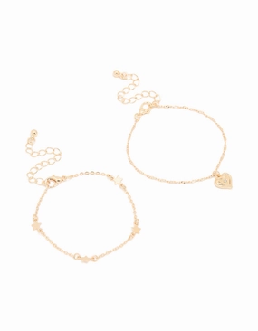 Zenith Of Style Gold Heart & Star Bracelets 2-Pack