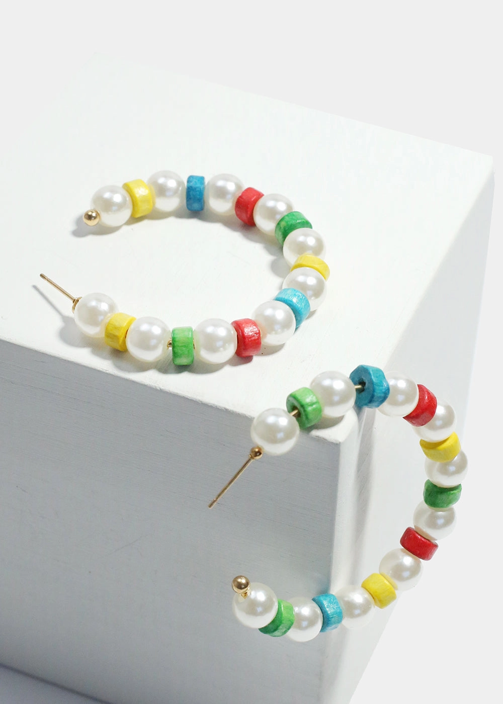 Colorful Bead & Pearl Hoop Earrings Glistening Sparkle Creative Craft