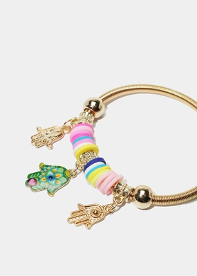 Everyday Detail Essential Accessory Colorful Hamsa Hand Charm Coil Bracelet