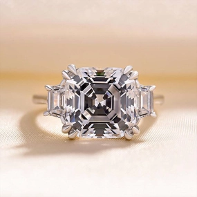 Fantastic Work Louily Exclusive Asscher Cut Three Stone Women's Engagement Ring In Sterling Silver