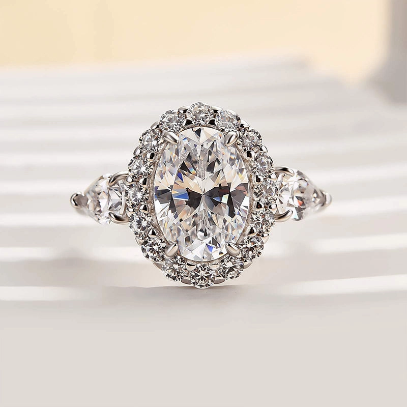 See Through Solar powered Louily Timeless Halo Oval Cut Engagement Ring For Women