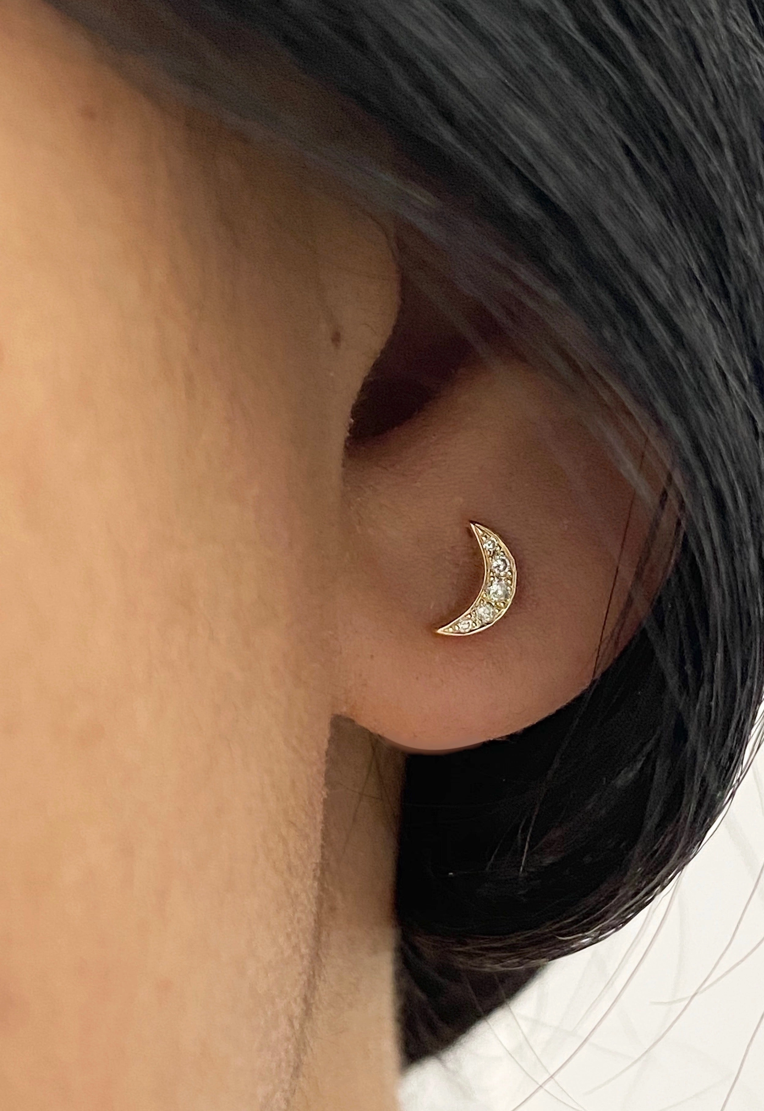 14K Gold Push Flat Back Diamond Moon/Star Earring Circular Jewelry Secure Piece