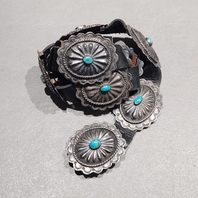 Concho Belt - Turquoise Sterling Oval - Handmade Native American Vivid Sparkle Formal Layer