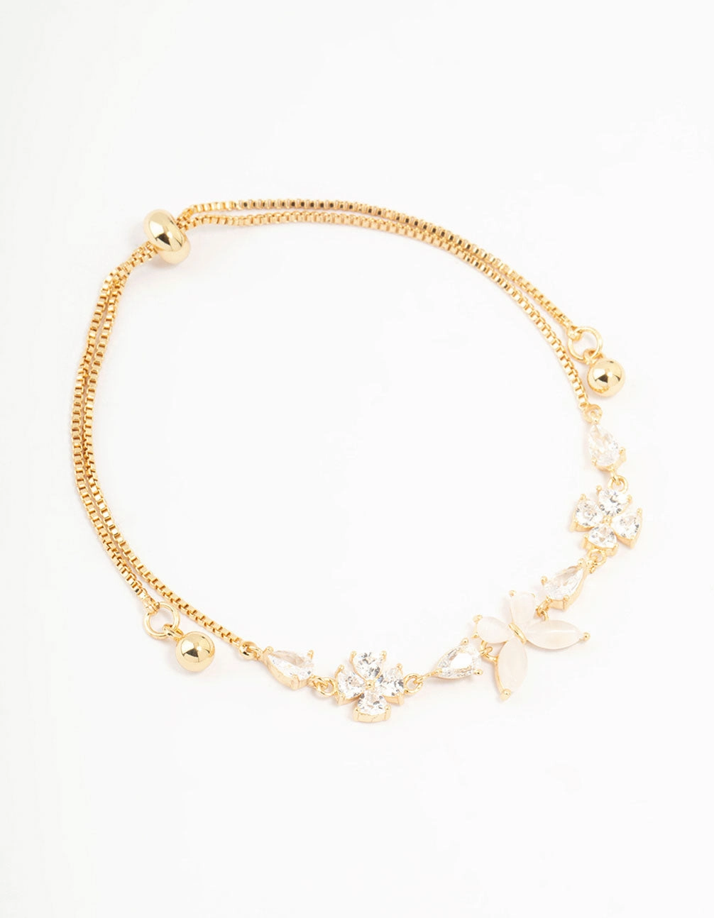 Celestial Fashion Promising Composites Gold Plated Cubic Zirconia Butterfly & Flower Toggle Bracelet