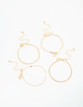 Gold Pearl Mixed Charm & Chain Bracelets 4-Pack Nice Touch Custom Creation