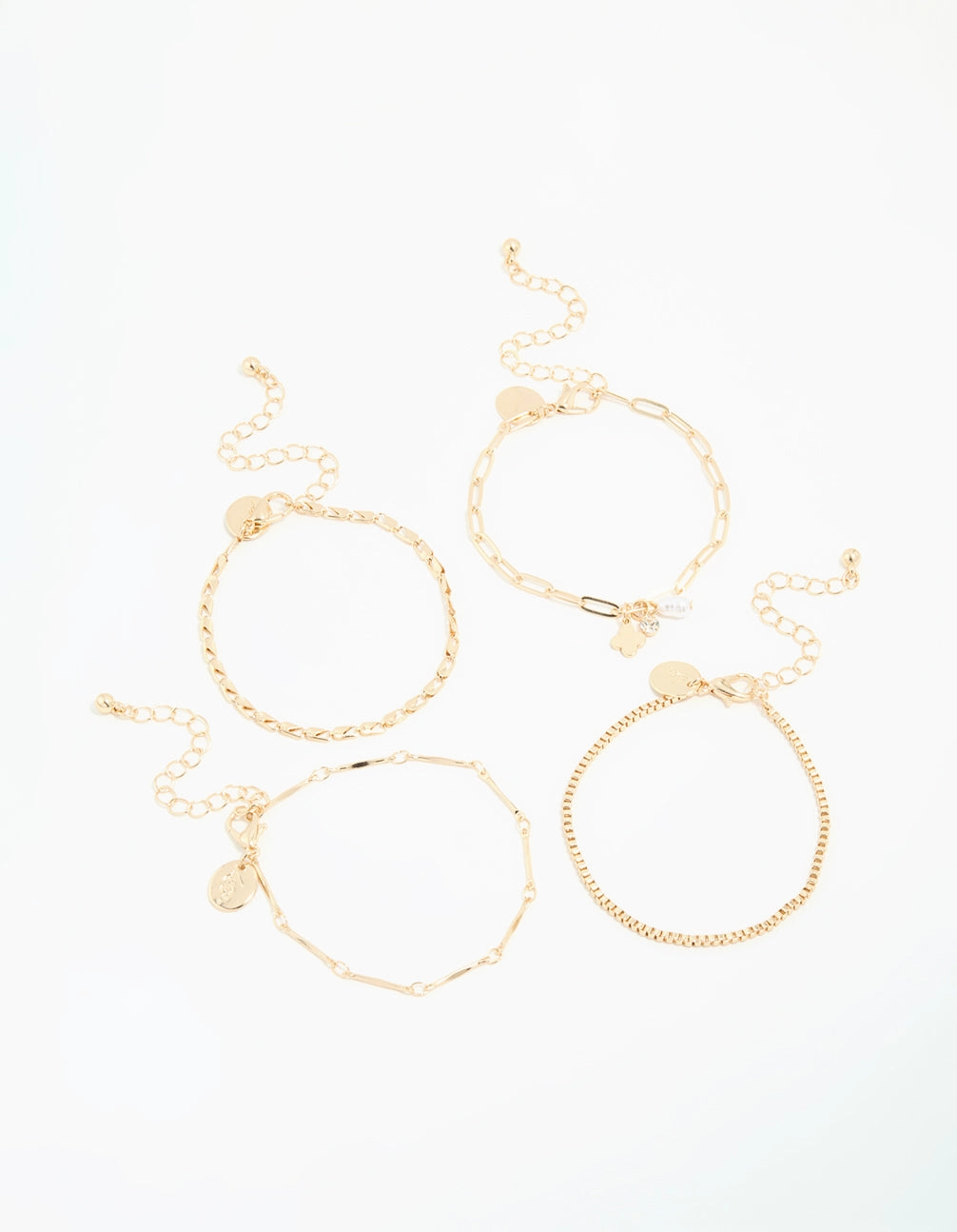 Gold Pearl Mixed Charm & Chain Bracelets 4-Pack Unique Piece Vacation Ready