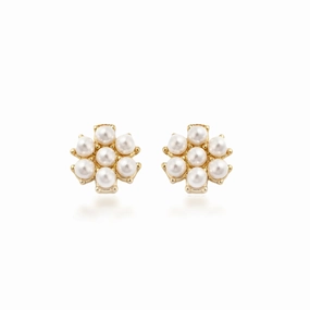 Surgical Steel Gold Plated Pearl Cluster Stud Earring Sophisticated Appeal