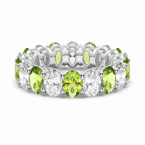Party Present Sentimental Adornment 6.6 CT. Lab Grown White Sapphire with Green Peridot Gemstone Band