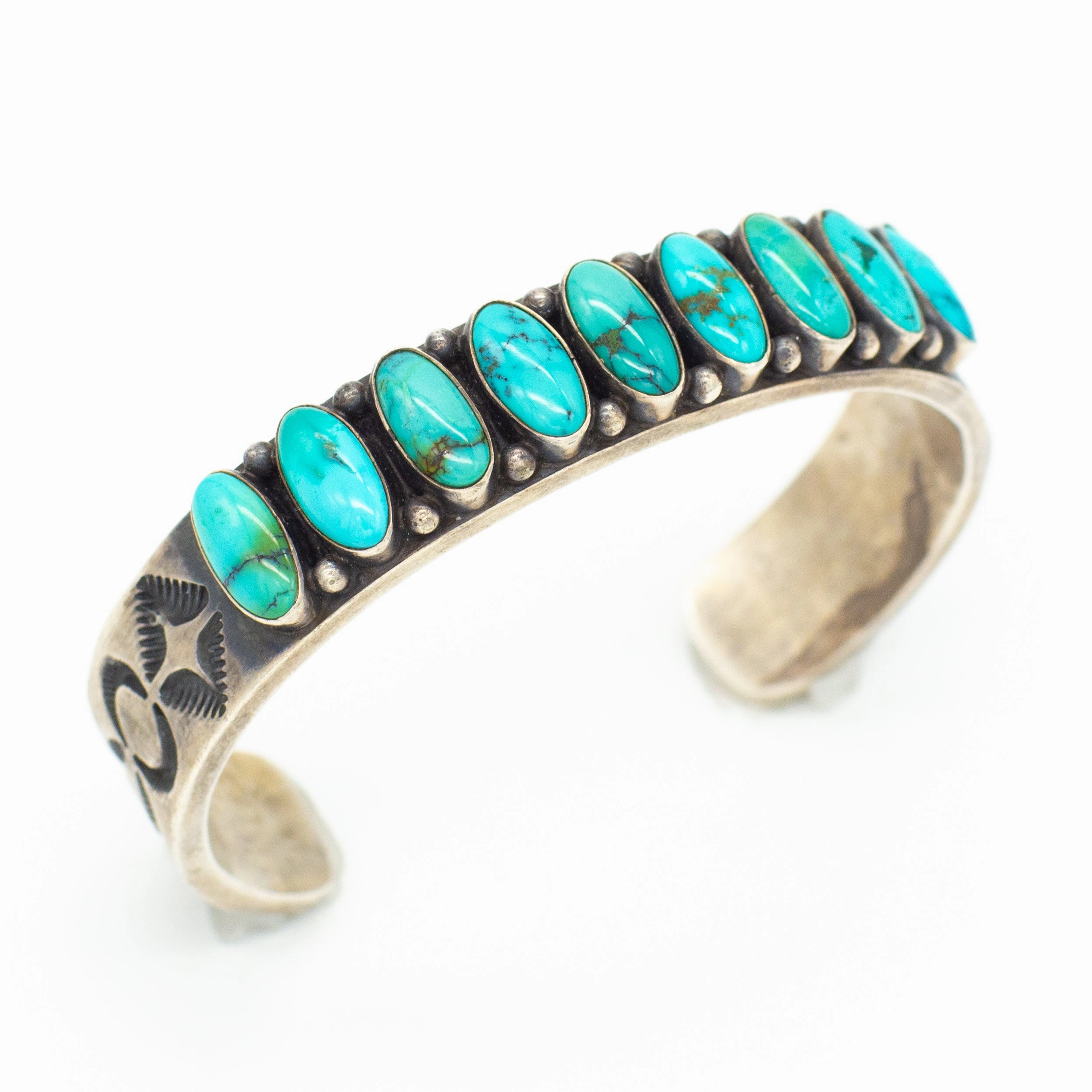 Kirk Smith Navajo Handmade Sterling Silver Turquoise Cuff Bracelet Polished Feature
