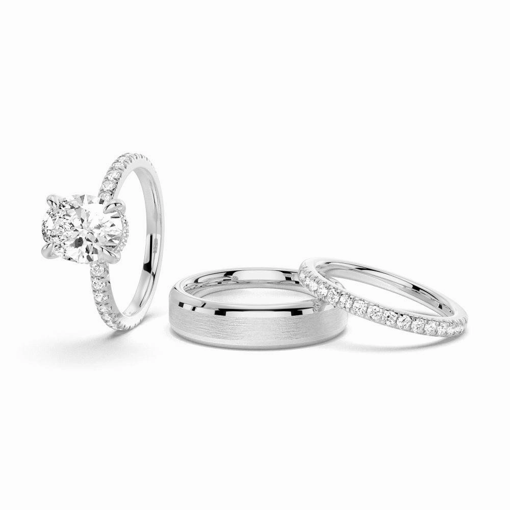 Affordable Product Quality Embellishment Micropav?? Oval Hidden Halo Moissanite Couple's Ring Set with Men's Wedding Band