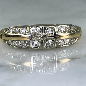 Sophisticated Charm Color Pop Art Deco Diamond Wedding Band. 14K Gold. April Birthstone. 10th Anniversary Gift. Stacking Ring.