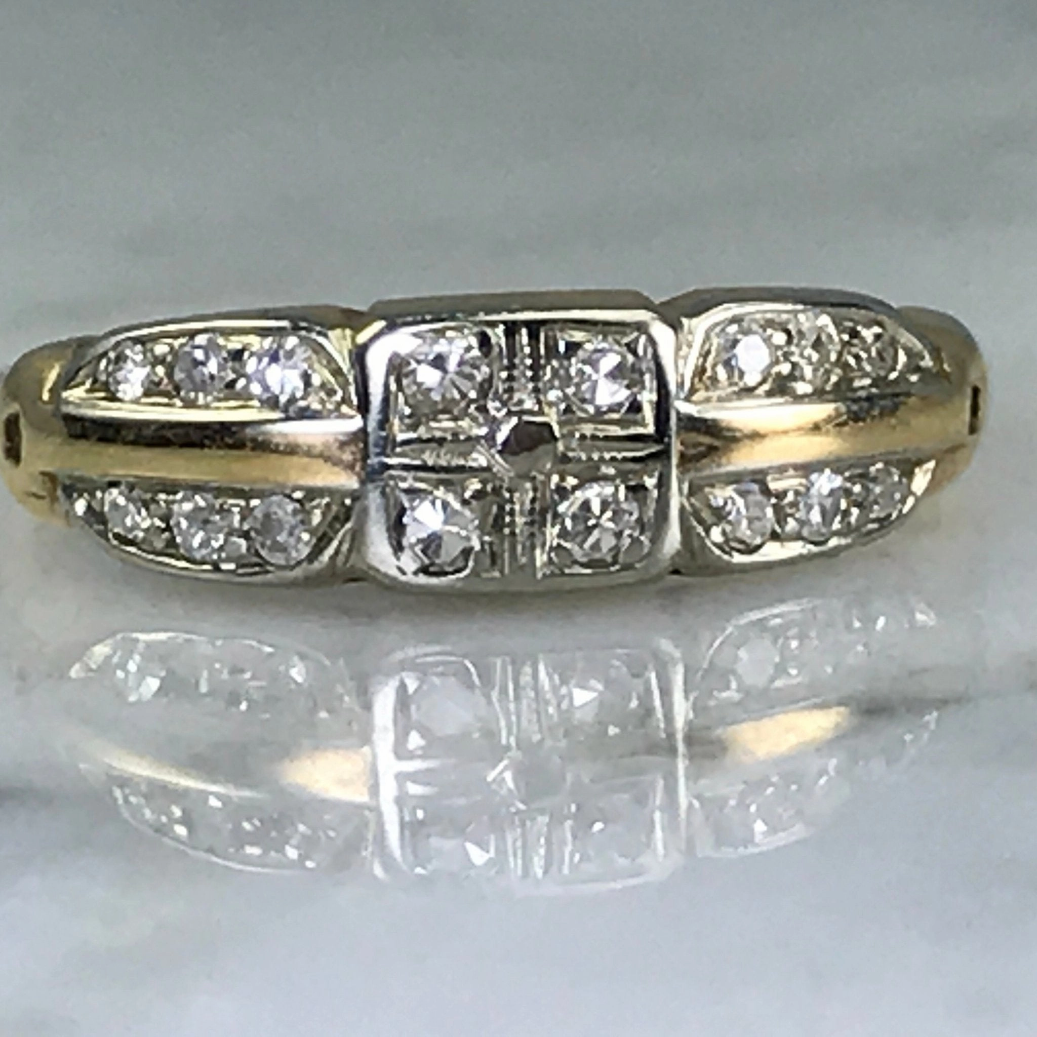 Sophisticated Charm Color Pop Art Deco Diamond Wedding Band. 14K Gold. April Birthstone. 10th Anniversary Gift. Stacking Ring.