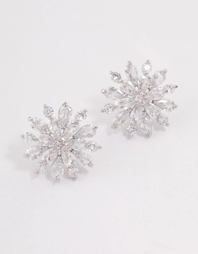 Silver Flower Stud Earrings Fashionable Style Timeless Gem