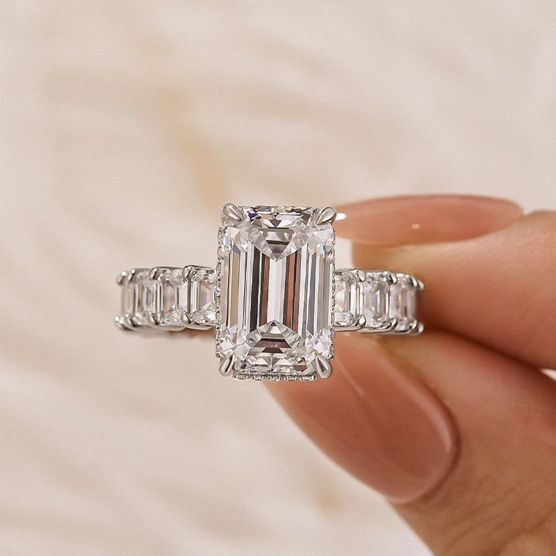 5.0Ct Emerald Cut Engagement Ring Travel Ring In Sterling Silver Day Style Modern Appearance