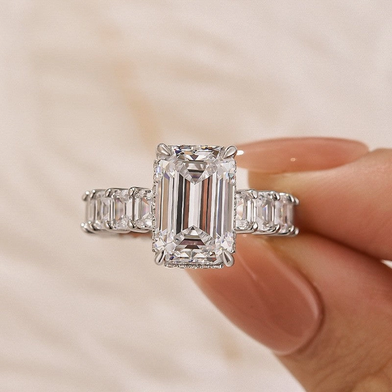 5.0Ct Emerald Cut Engagement Ring Travel Ring In Sterling Silver country style