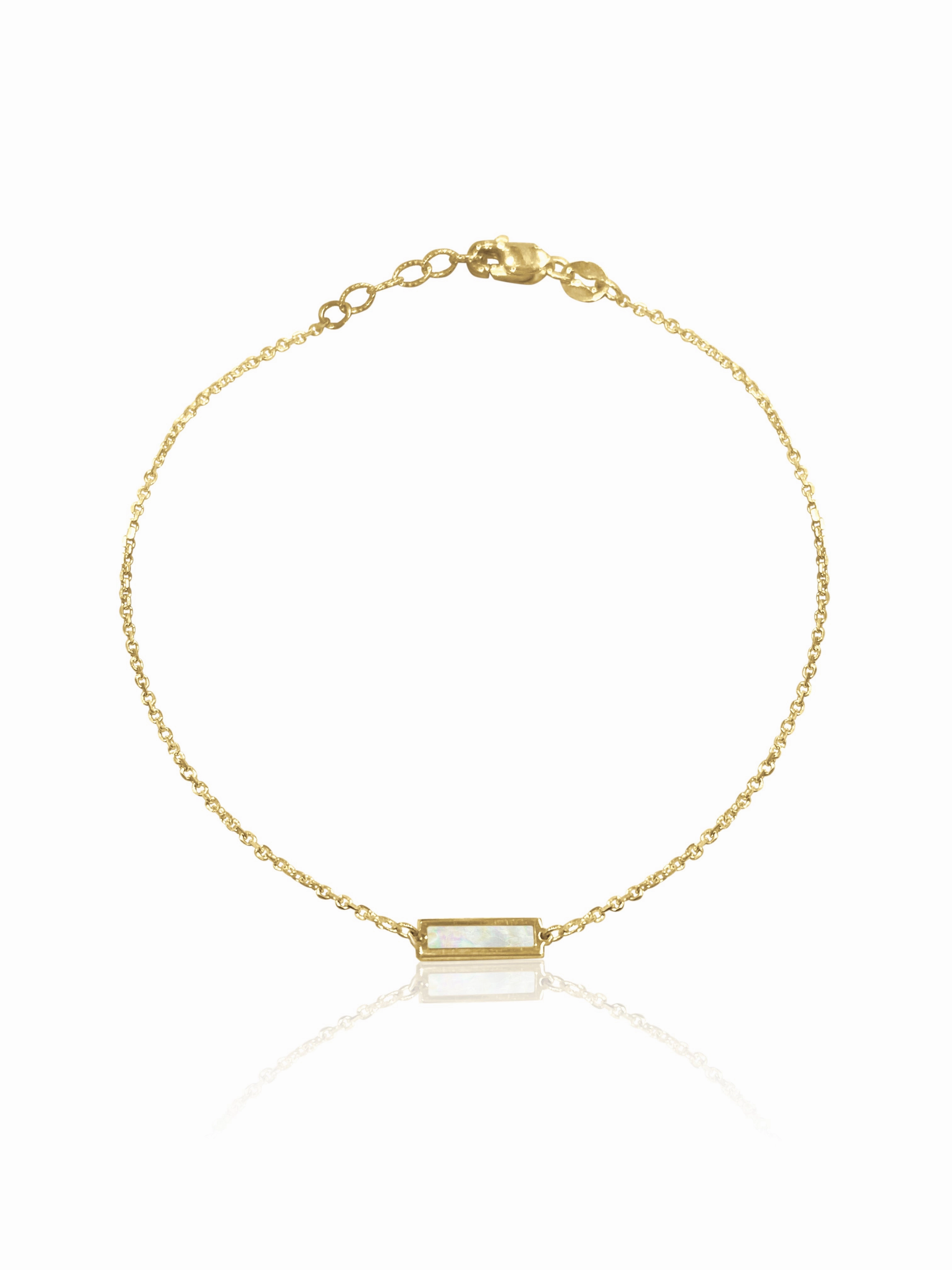 Blackened Steel Contemporary Classic 14K Gold Turquoise/Mother Of Pearl Bar Bracelet