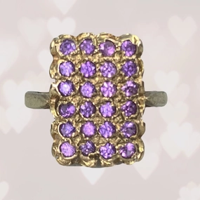 Soft Statement Gloss Accent Vintage Amethyst Cluster and Yellow Gold Ring. February Birthstone. 6th Anniversary Gift.