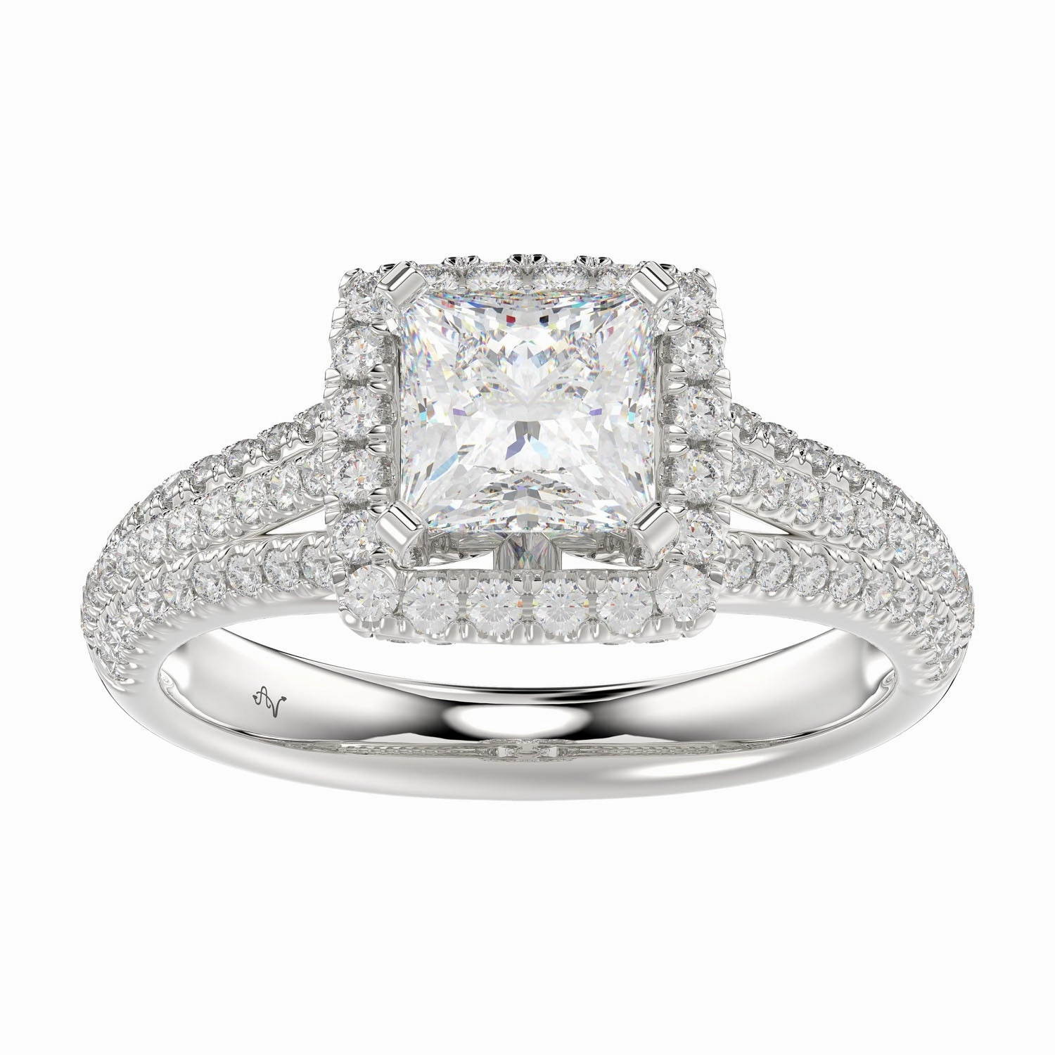 Pretty Detail Cool Layer LADIES SEMI MOUNT RING 0.70CT ROUND/PRINCESS DIAMOND 14K WHITE GOLD  (SI QUALITY) (CENTER STONE 1.00CT PRINCESS DIAMOND)