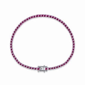 Formal Wear Rhodium Plated Sterling Silver Colorful CZ Tennis Bracelet