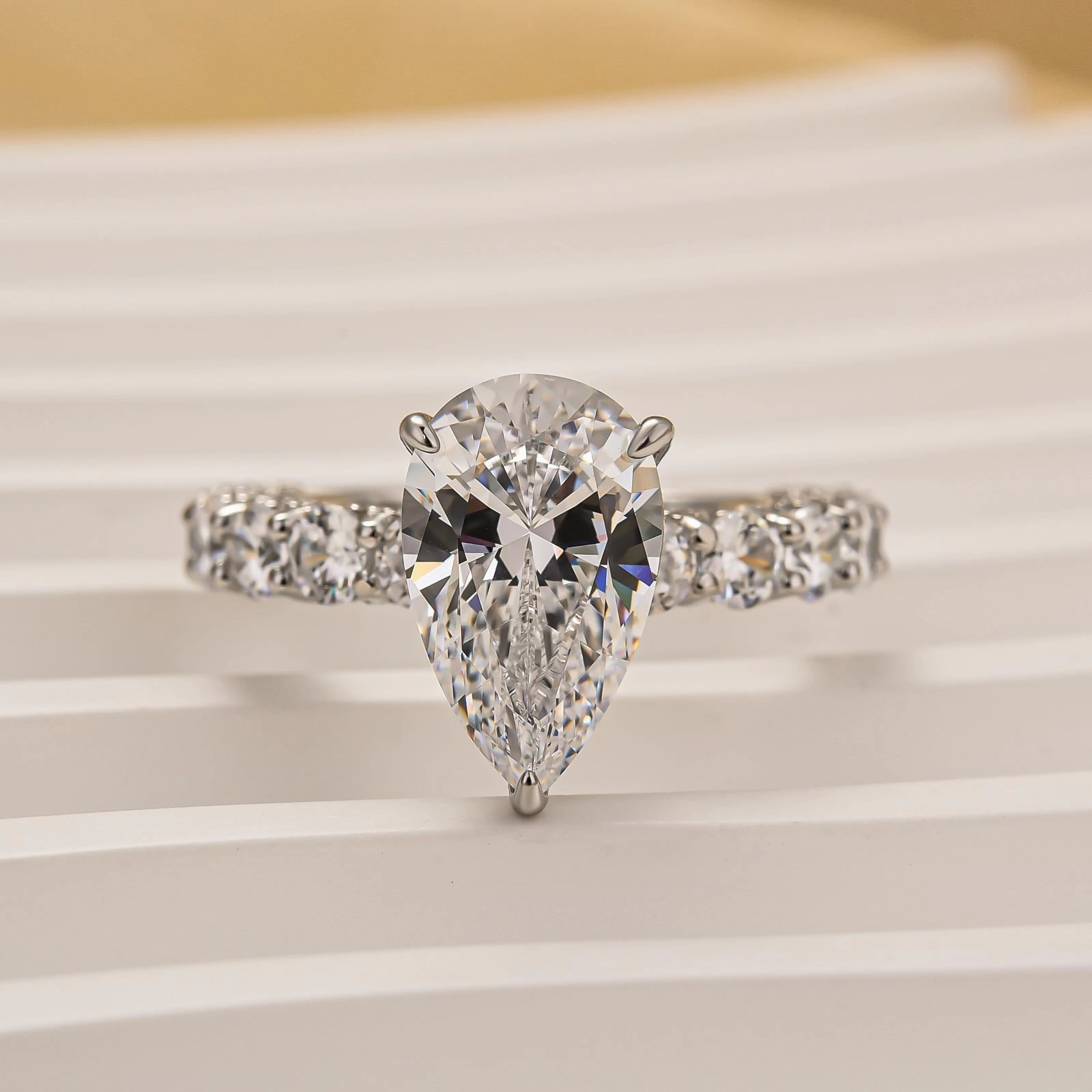 Louily Luxurious Pear Cut Engagement Ring In Sterling Silver Plated Finish