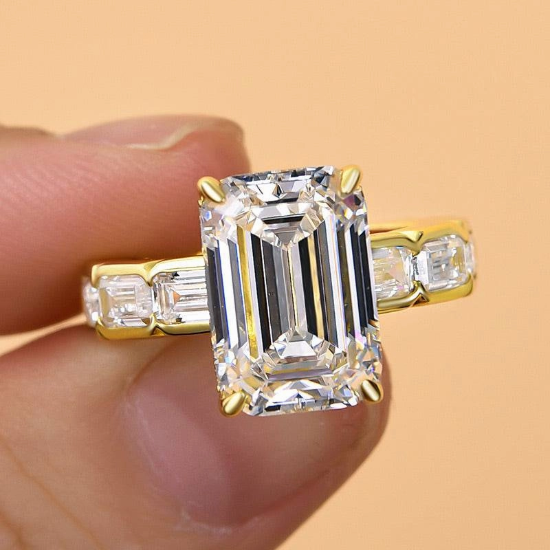 Delicate Token Louily Noble Yellow Gold Emerald Cut Engagement Ring In Sterling Silver