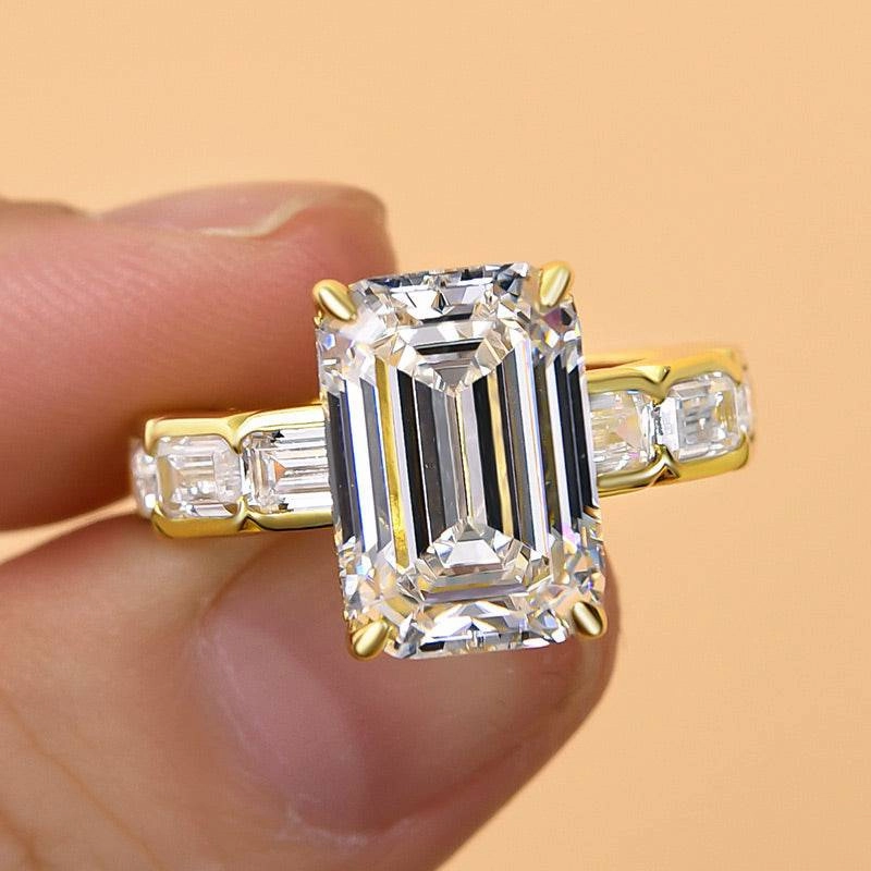 Louily Noble Yellow Gold Emerald Cut Engagement Ring In Sterling Silver Casual Expression